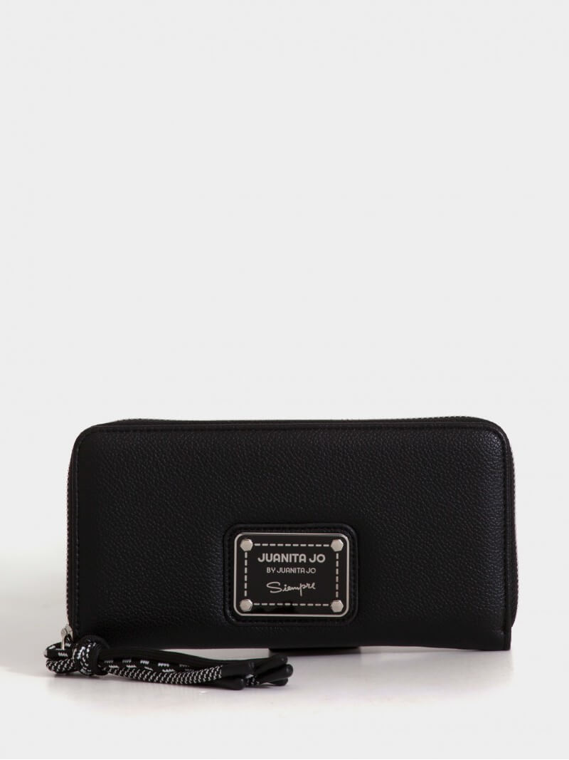 Billetera grande negra con tiracierre de cordones