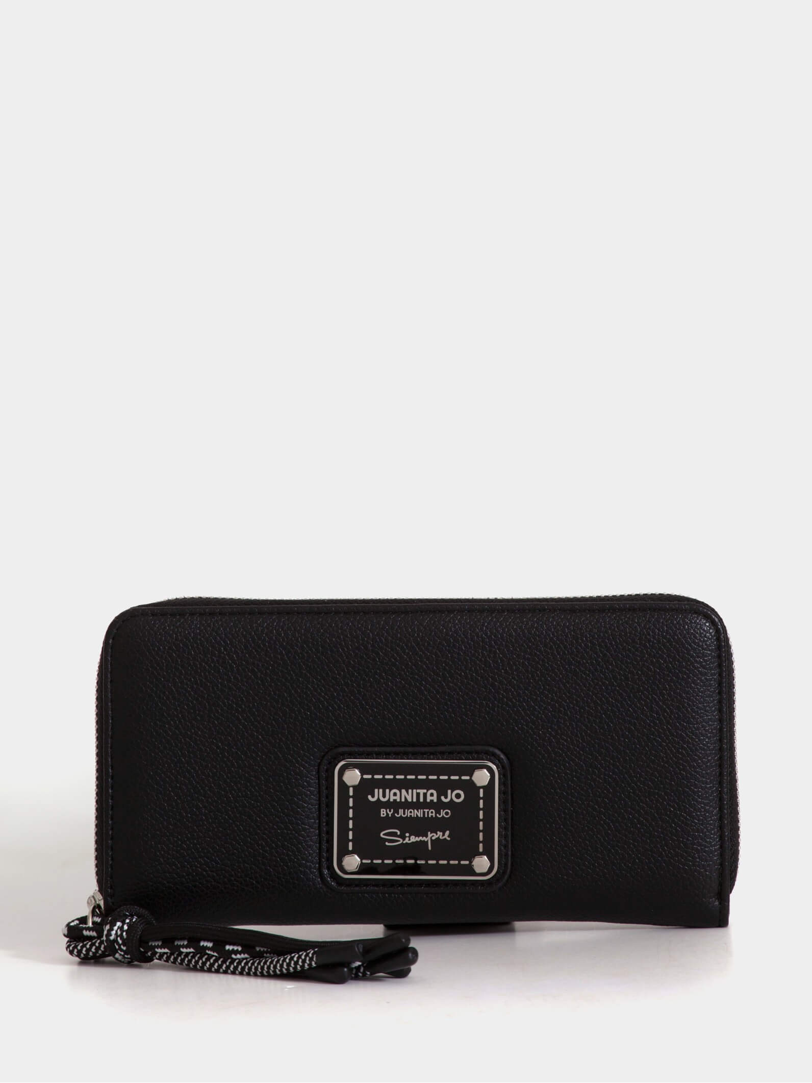 Billetera grande negra con tiracierre de cordones