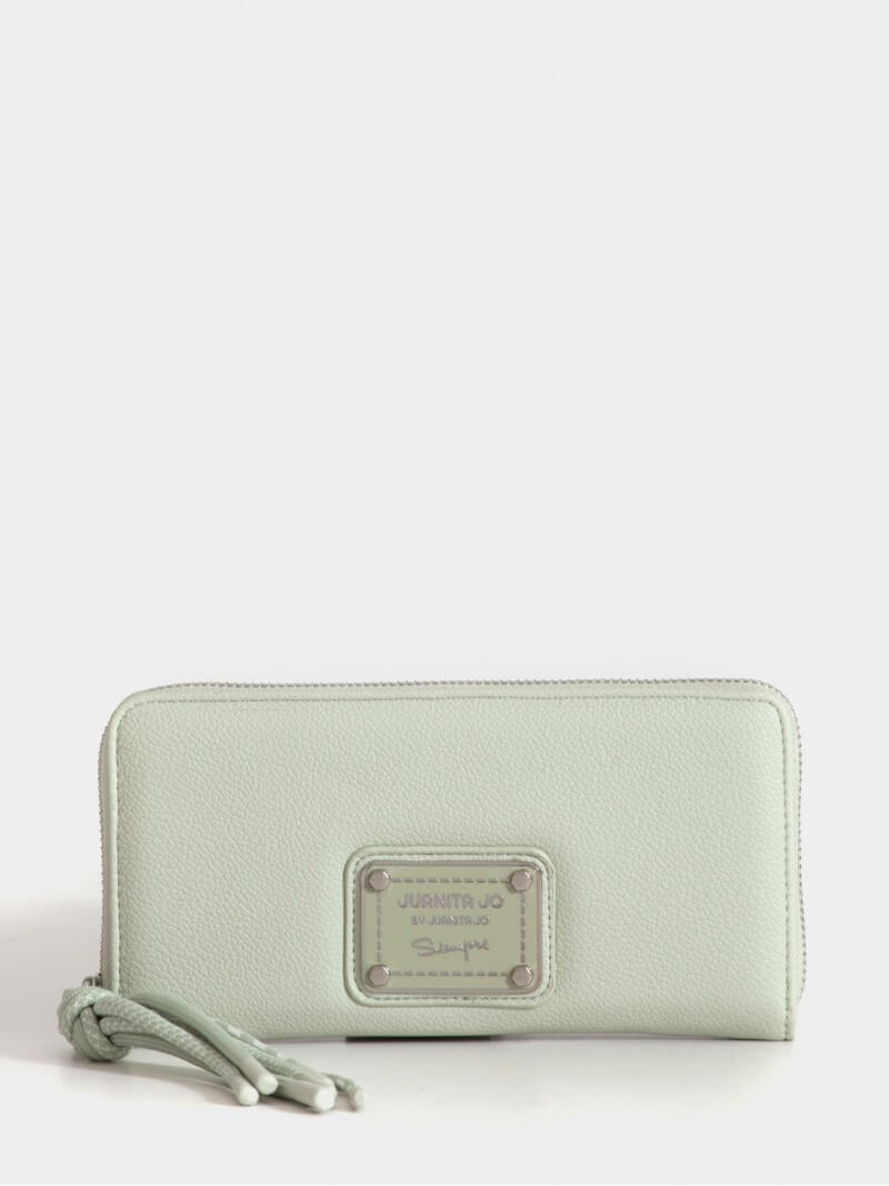 Billetera grande negra con tiracierre de cordones