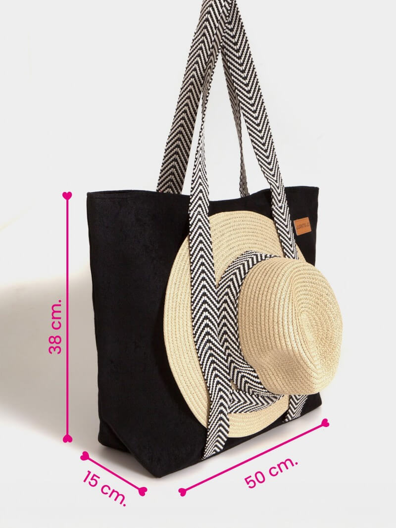 Bolso negro de playa con sombrero de regalo Tulum